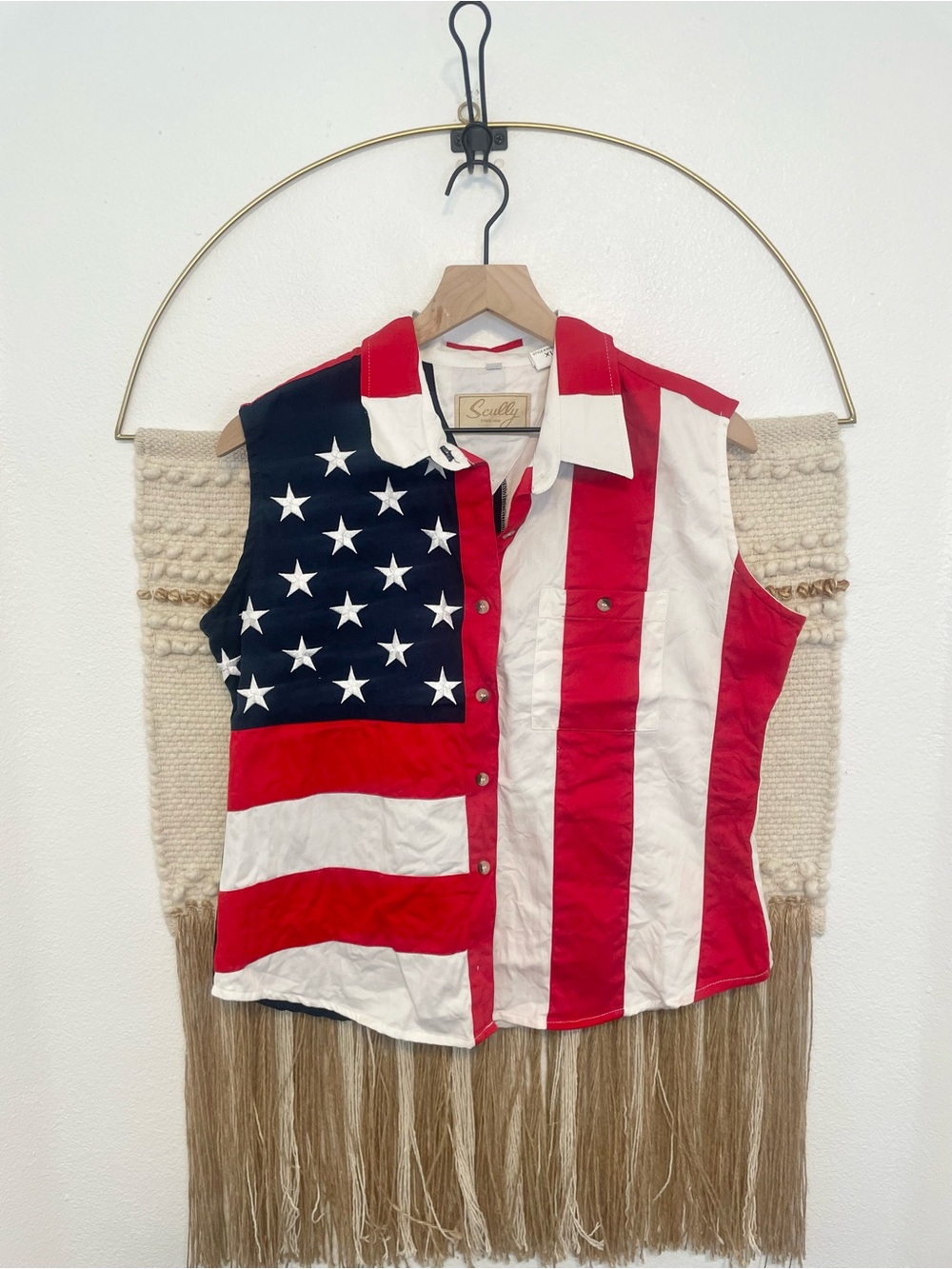 Scully American Flag Embroidered Button Down Vest Womens XL
